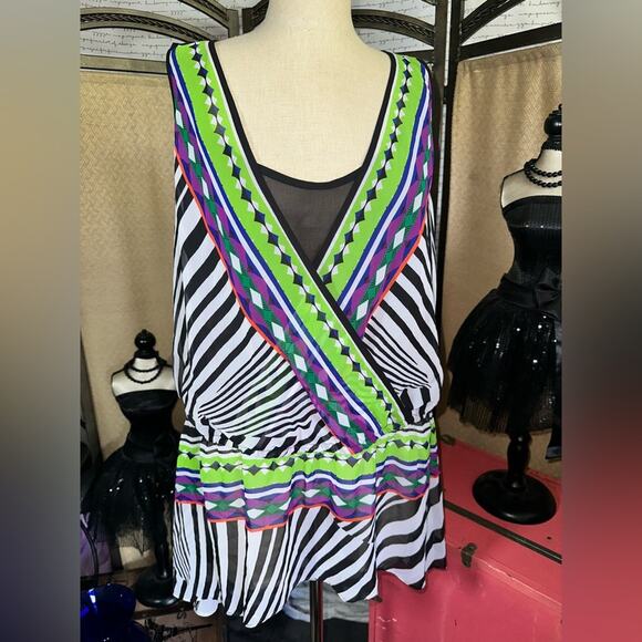 Bisou Bisou Top Multicolor Sheer Women’s Size XL NWT - Picture 1 of 8